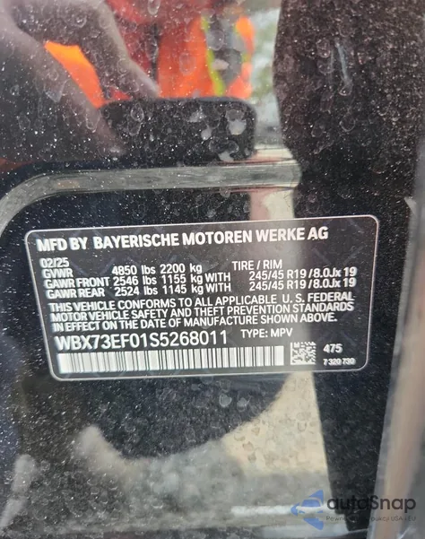 2025 BMW X1 xDrive28I from USA, damaged, VIN WBX73EF01S5268011